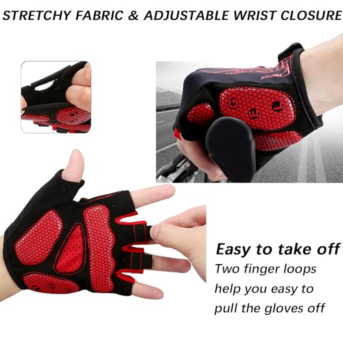 MOREOK Cycling Gloves Bike Gloves for Men/Women-[5MM Gel Pad] Half Finger Bicycle Biking Gloves for Cycling/Weight Lifting/Gym/Motorcycle/Rowing/Outdoor Sports-050-RED-M - Image 4