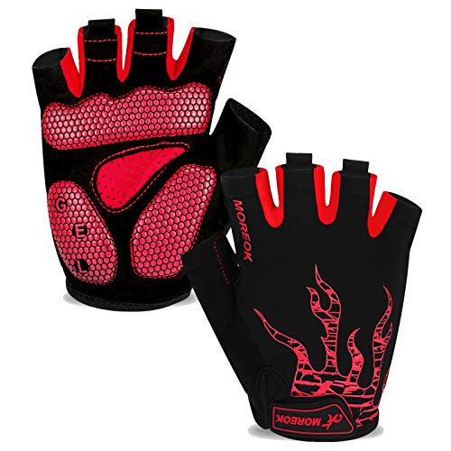 MOREOK Cycling Gloves Bike Gloves for Men/Women-[5MM Gel Pad] Half Finger Bicycle Biking Gloves for Cycling/Weight Lifting/Gym/Motorcycle/Rowing/Outdoor Sports-050-RED-M - Image 1
