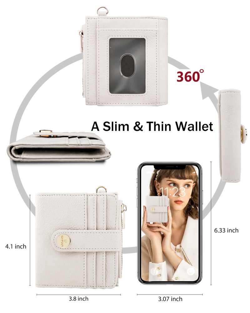 Sunpour Small Wristlet Wallets for Women Keychain Wristlet Wallet RFID Blocking Key Chain Wallet With Zipper Coin Pocket,2 Id Window (Beige) - Image 3