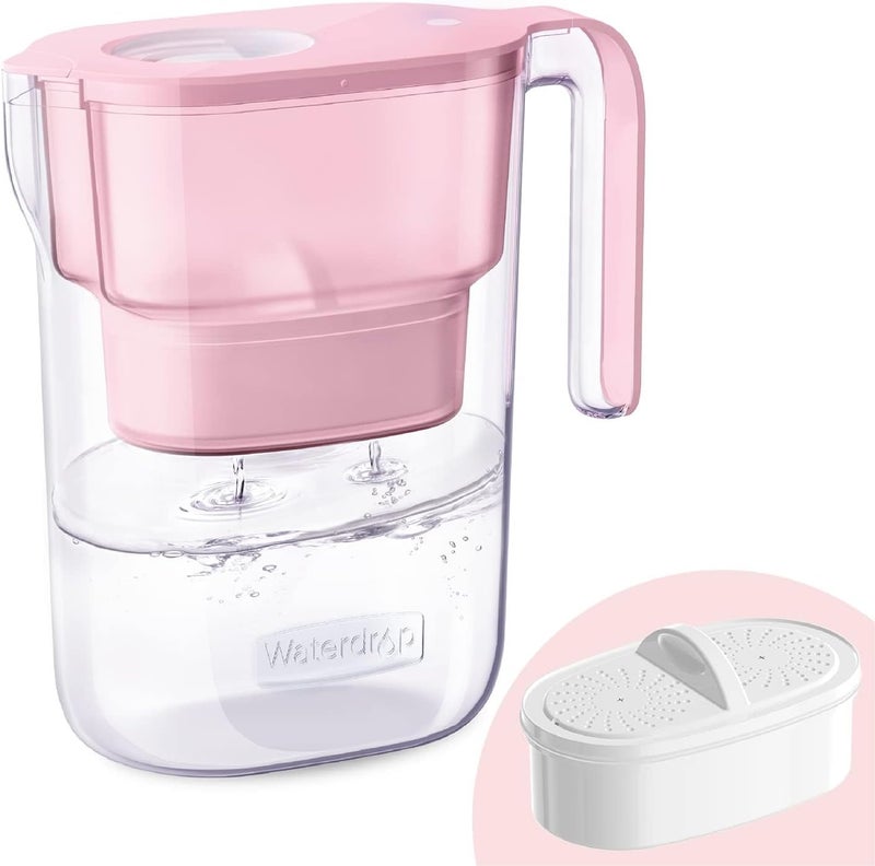 Waterdrop 200-Gallon Long-Lasting Elfin 5-Cup Water Filter Pitcher with 1 Filter, NSF Certified, 5X Times Lifetime Filtration Jug, Reduces Lead, Fluoride, Chlorine and More, BPA Free, Pink, by Gulf popular simple design - Image 1