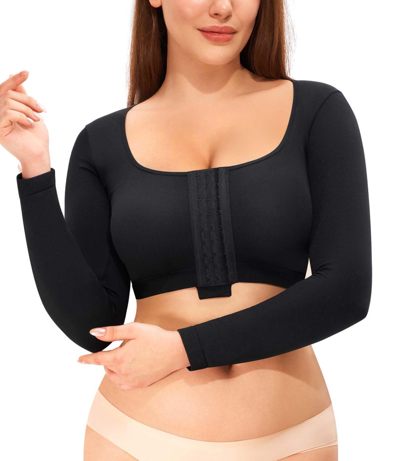 Nebility Arm Compression Sleeve Women Arm Shaper Post Surgery Post Surgery Front Closure Bra(Black,Medium) - Image 1