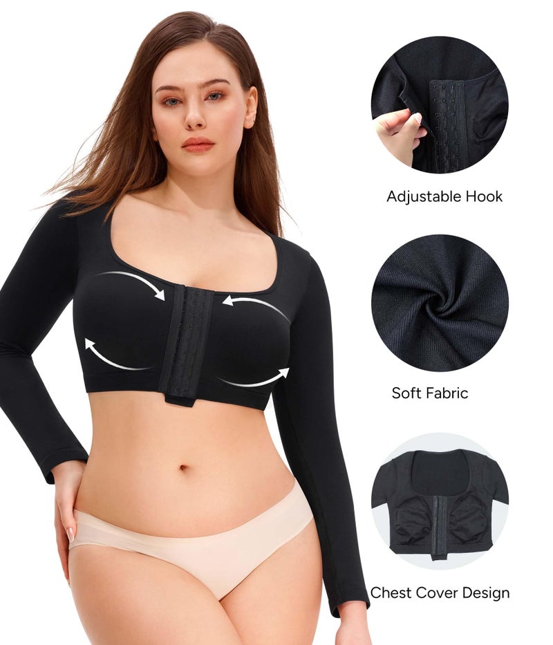 Nebility Arm Compression Sleeve Women Arm Shaper Post Surgery Post Surgery Front Closure Bra(Black,Medium) - Image 4