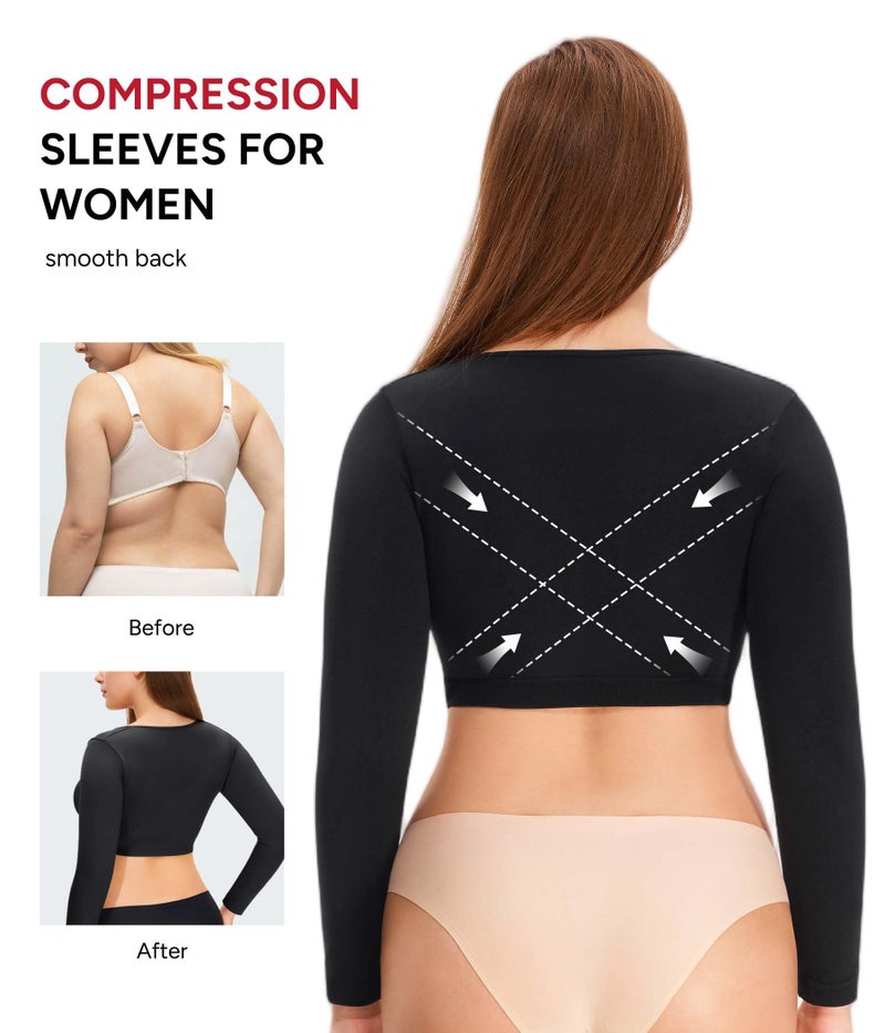 Nebility Arm Compression Sleeve Women Arm Shaper Post Surgery Post Surgery Front Closure Bra(Black,Medium) - Image 3