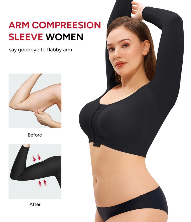 Nebility Arm Compression Sleeve Women Arm Shaper Post Surgery Post Surgery Front Closure Bra(Black,Medium) - Image 2