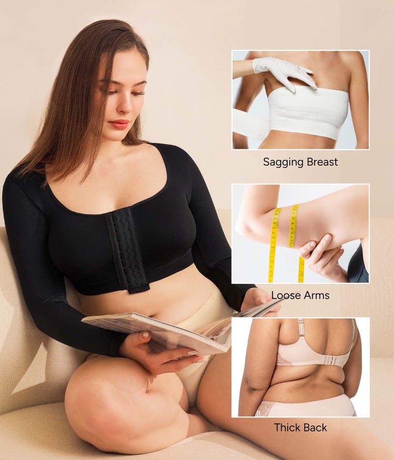 Nebility Arm Compression Sleeve Women Arm Shaper Post Surgery Post Surgery Front Closure Bra(Black,Medium) - Image 5