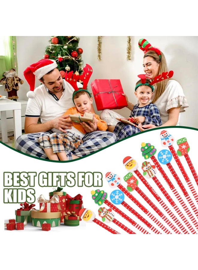 أقلام رصاص كريسماس عيد الميلاد، عبوة من 15 قلم رصاص مع ممحاة، أقلام رصاص عيد الميلاد للأطفال، اشكال سانتا وسنومان ، هدية عيد الميلاد - Image 2