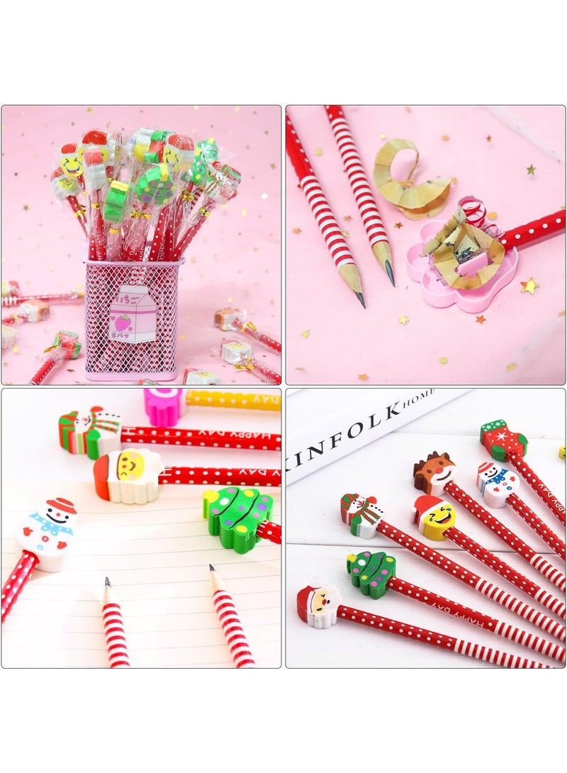 أقلام رصاص كريسماس عيد الميلاد، عبوة من 15 قلم رصاص مع ممحاة، أقلام رصاص عيد الميلاد للأطفال، اشكال سانتا وسنومان ، هدية عيد الميلاد - Image 3