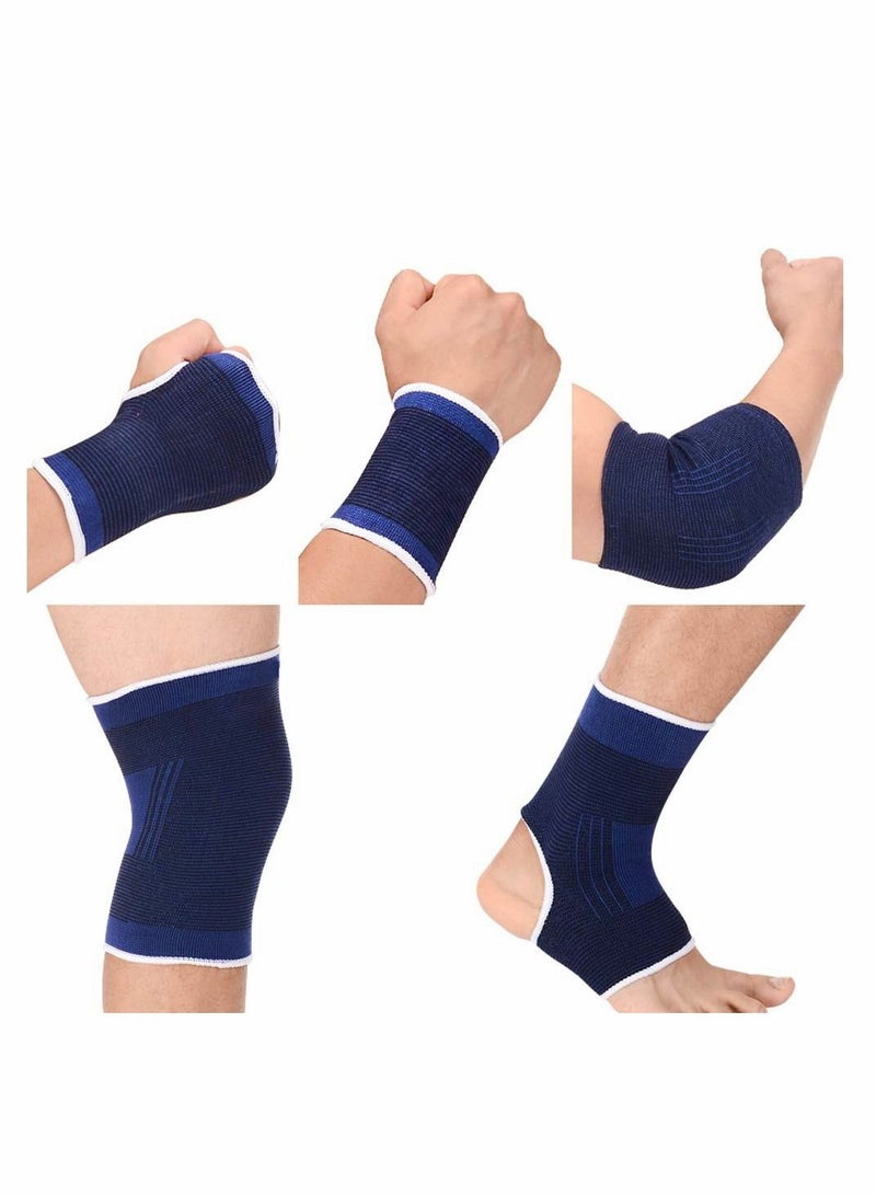 KASTWAVE 5 Pairs Kids Wrist Ankle Brace Knee Elbow Pad Hand Half Palm Protection Gloves Compression Knitted Arthritis Tendonitis Pain Relief Sock Protective Gear Set for Cycling Exercise Gym Football - Image 1