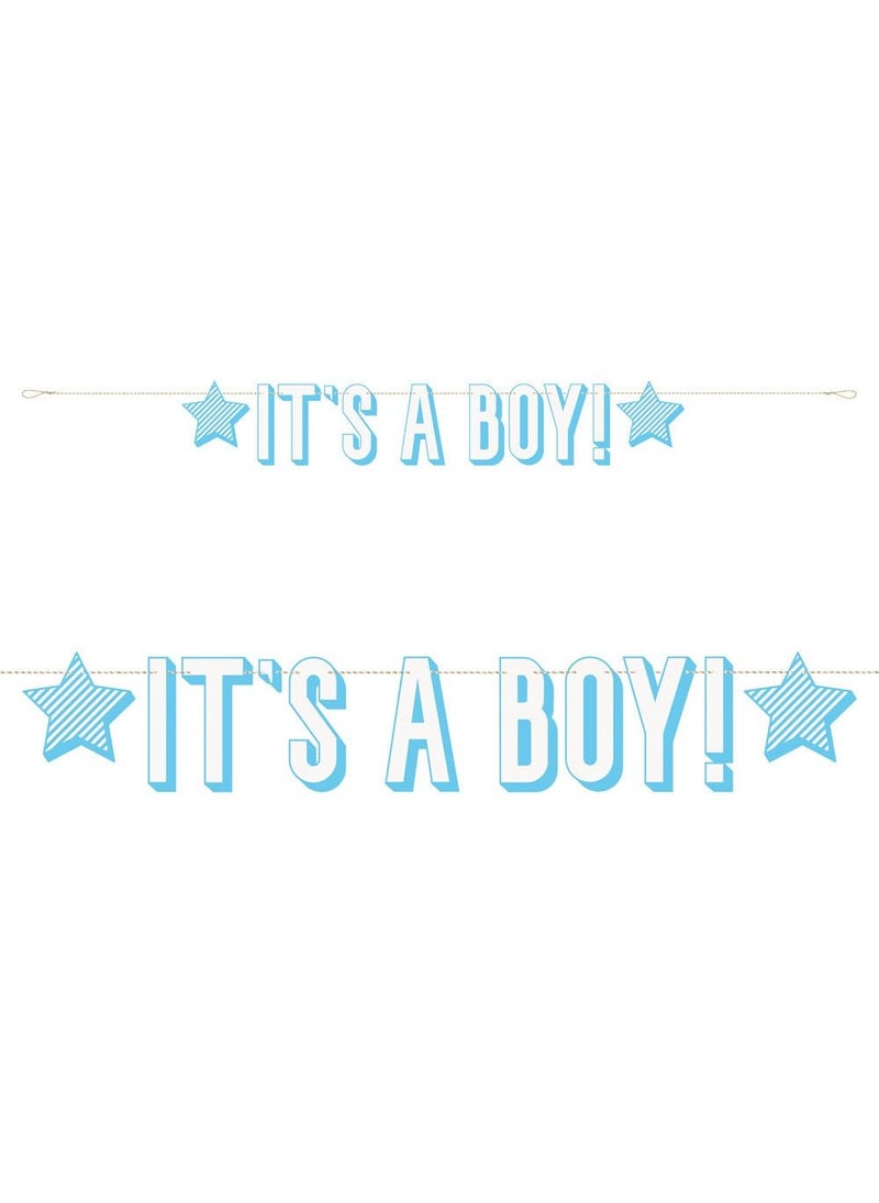 Unique It's a Boy Garland Banner Blue White Paper Stars 152cm