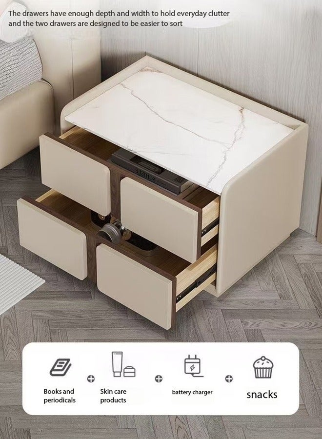 فاشون هوم استخدام متعدد الأغراض تصميم حديث 2 درج خزانة بجانب السرير منضدة خشبية صلبة طاولة تخزين طاولة جانبية صالية لغرفة المعيشة غرفة نوم 45x40x47 سم  - Image 2