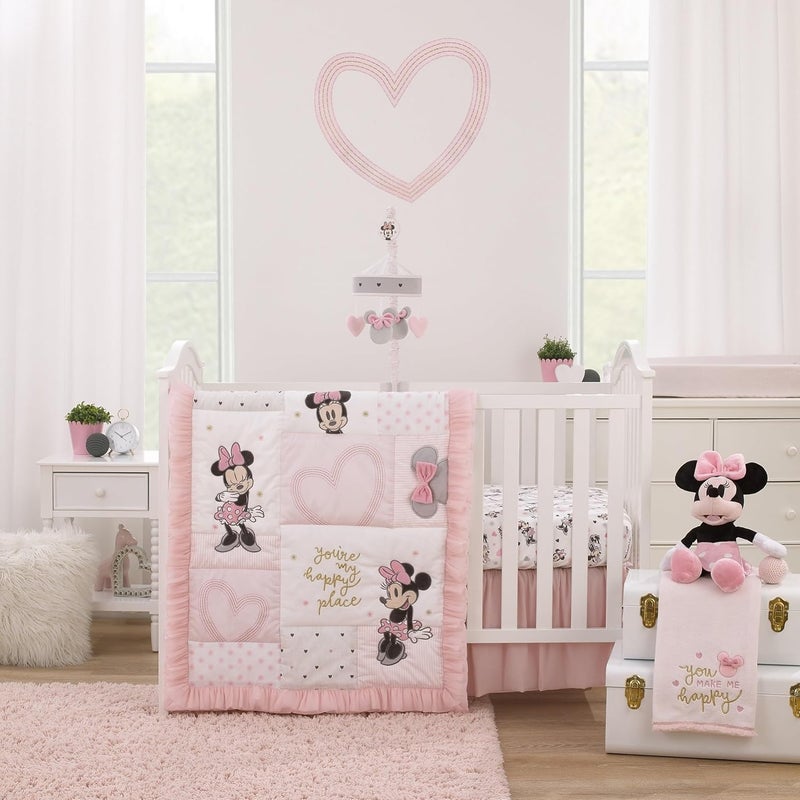 NoJo Disney Minnie Mouse My Happy Place Pink Super Soft Appliqued Contoured Changing Pad Cover - Image 4