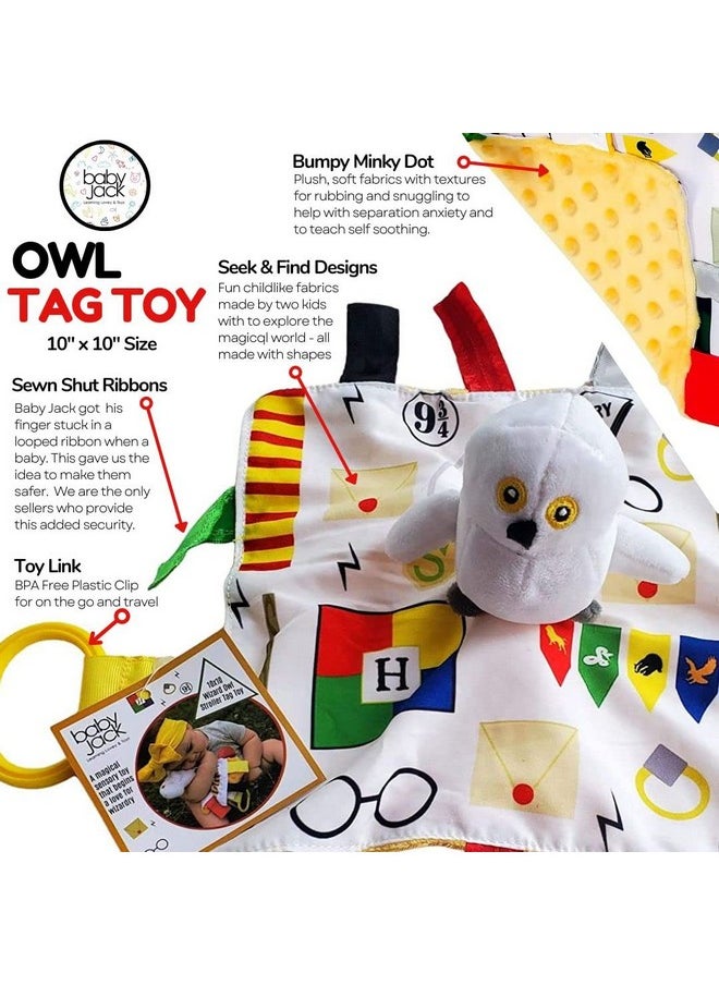 The Learning Lovey Baby Jack & Co 10X10” Wizard Lovey Owl Tag Toy For Babies Witches House Colors Learn Wizardry Soft & Safe Learn Shapes & Colors Ideal Baby Toy & Muggle Gift Bpa Free W Stroller Clip  - Image 3