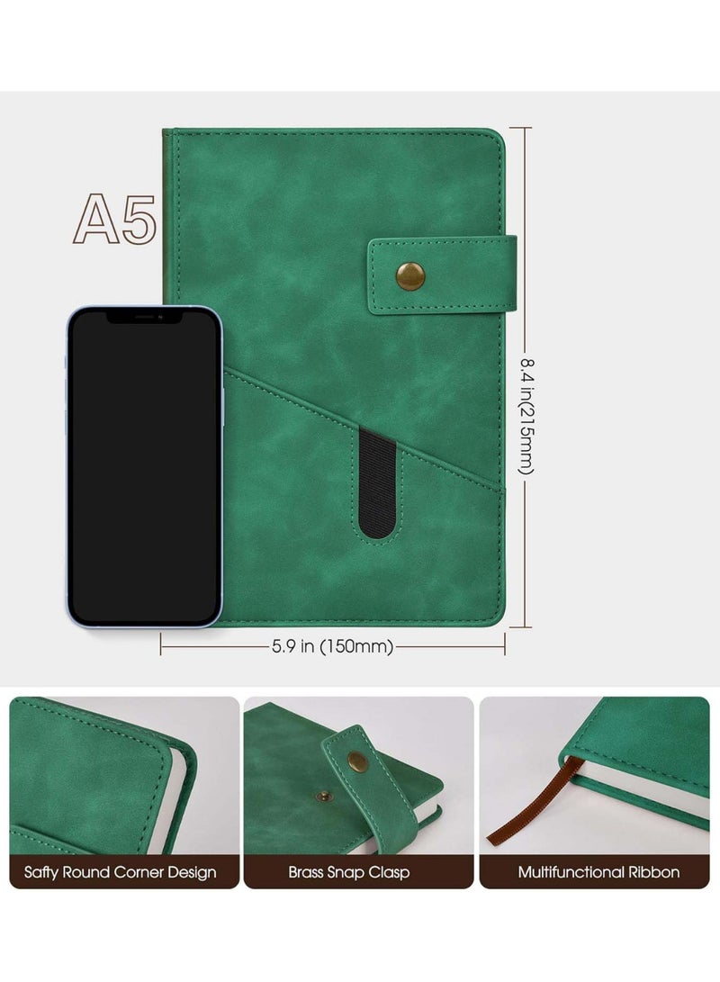 كيه سي دفتر يوميات جلدي مسطر مقاس A5 مع قلم، مذكرات كتابة شخصية بغلاف مقوى للرجال والنساء، 200 صفحة من ورق سميك مسطر للمدرسة والسفر والعمل (أخضر) - Image 2