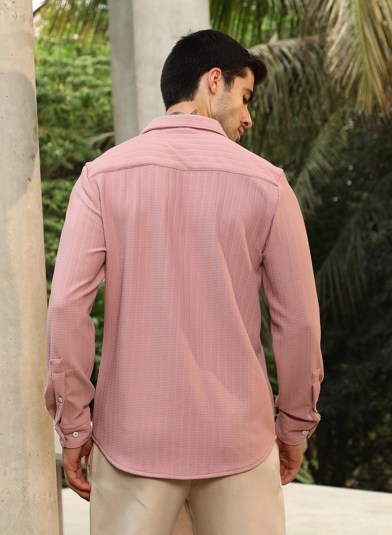 Men's Powder Pink Chevron-Panel Tactile Shirt
