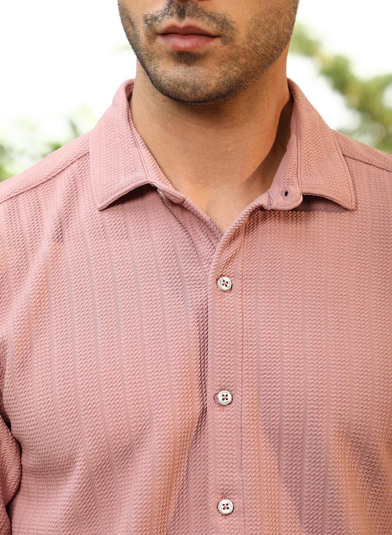 Men's Powder Pink Chevron-Panel Tactile Shirt
