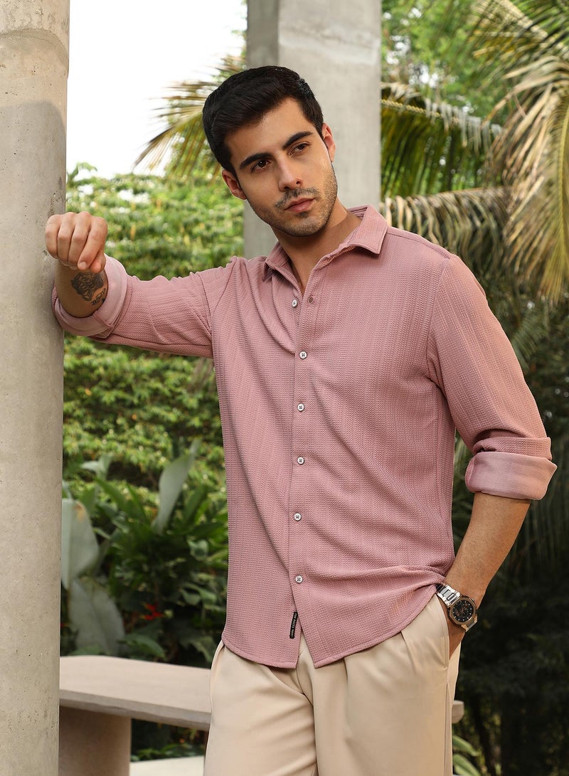 Men's Powder Pink Chevron-Panel Tactile Shirt