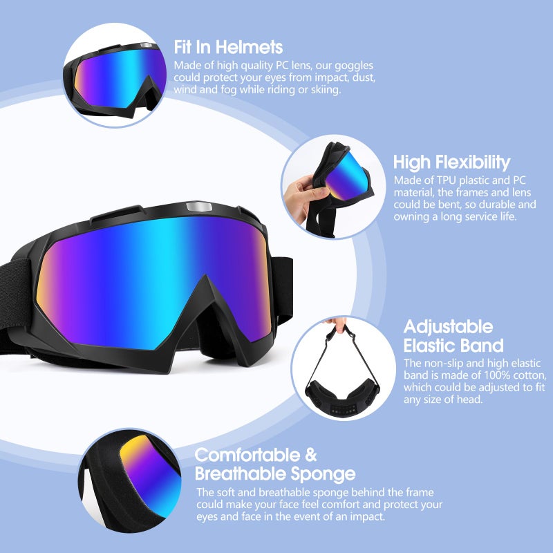 Lievermo Motorcycle Goggles Dirt Bike 2 Pack ATV Off-Road Riding Motocross Ski Goggles Windproof Glasses with Sun UV Protection Neck Gaiter Face Cover, Black+White - Image 3