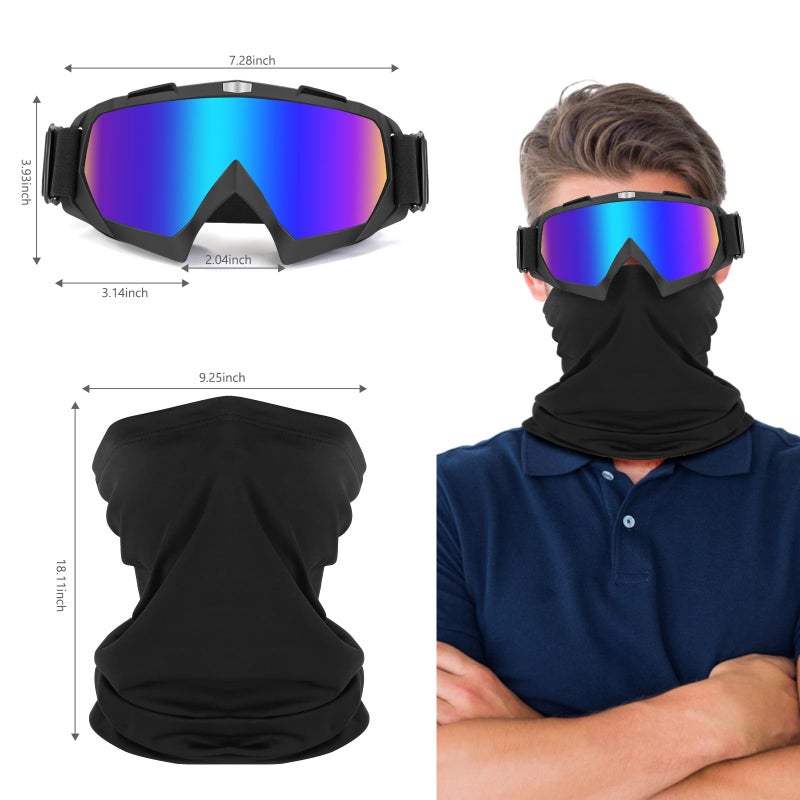 Lievermo Motorcycle Goggles Dirt Bike 2 Pack ATV Off-Road Riding Motocross Ski Goggles Windproof Glasses with Sun UV Protection Neck Gaiter Face Cover, Black+White - Image 2