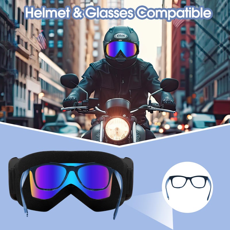 Lievermo Motorcycle Goggles Dirt Bike 2 Pack ATV Off-Road Riding Motocross Ski Goggles Windproof Glasses with Sun UV Protection Neck Gaiter Face Cover, Black+White - Image 4