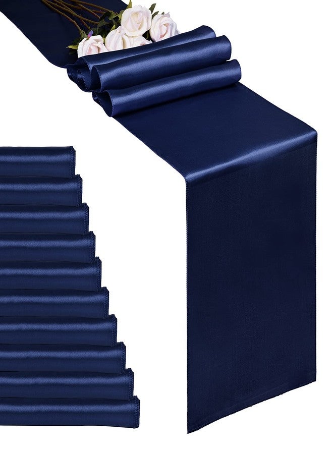 REWOMC 10-Pack Navy Blue 12 x 108 inches Long Premium Satin Table Runner for Wedding, Decorations for Birthday Parties, Banquets, Graduations, Engagements, Table Runners fit Rectange and Round Table - Image 1