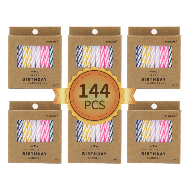 PHD CAKE 144Count Multicolored Spiral Birthday Candle Birthday Candles for Cake Cupcake Candles Party Celebration