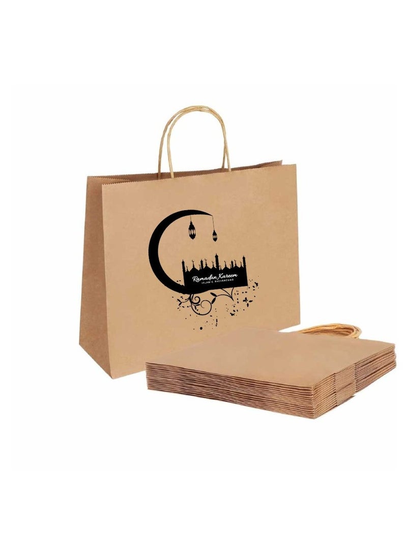 PRINTSHOP4ME Kraft Brown Paper Bags Pack Of 25-Printed Ramadan Design-Durable,Reusable,Biodegradable Bags For Gifting Or Crafting - Image 1