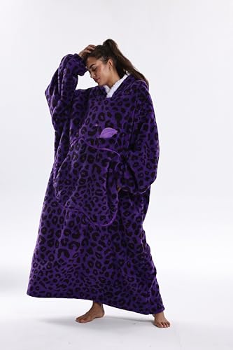 Capecage Wearable Blanket, Long Blanket Hoodie as Gifts for Women Men, Long Hooded Blanket for Men Women Blanket Hoodies (Purple Leopard Print) - Image 3