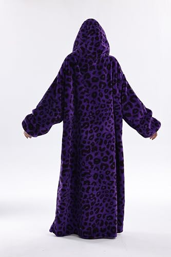 Capecage Wearable Blanket, Long Blanket Hoodie as Gifts for Women Men, Long Hooded Blanket for Men Women Blanket Hoodies (Purple Leopard Print) - Image 5