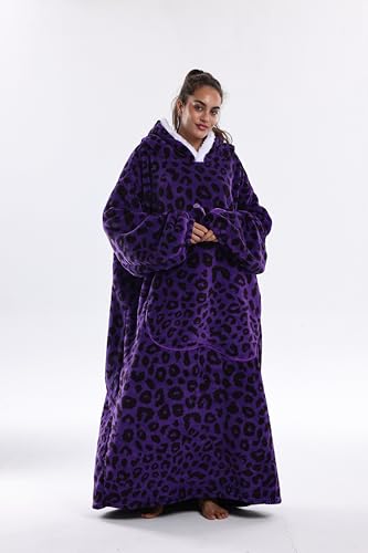 Capecage Wearable Blanket, Long Blanket Hoodie as Gifts for Women Men, Long Hooded Blanket for Men Women Blanket Hoodies (Purple Leopard Print) - Image 4