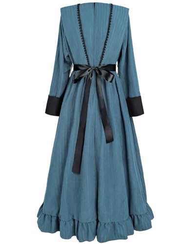 FCCAM FCCAM FCCAM Blue Victorian Dress for Women Long Sleeve 1800s Edwardian Dress Ruffle Maxi Medieval Renaissance Costume M - Image 2