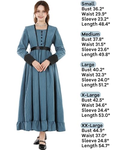 FCCAM FCCAM FCCAM Blue Victorian Dress for Women Long Sleeve 1800s Edwardian Dress Ruffle Maxi Medieval Renaissance Costume M - Image 5