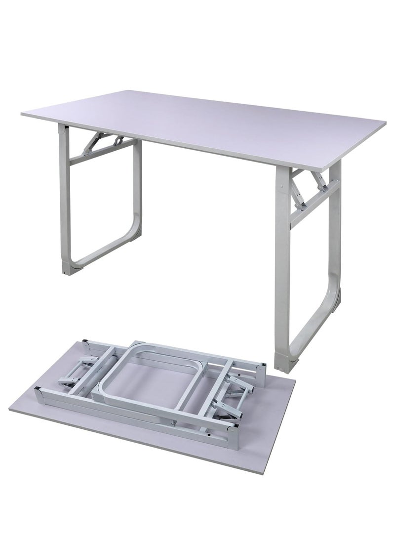 ميشيدا مكتب قابل للتعديل وقابل للطي بدون تركيب، طاولة كمبيوتر محمولة وصغيرة الحجم من خشب الجوز للاستخدام في المنزل والمكتب والدراسة وتناول الطعام والتخييم والنزهات والشواء (أبيض، 120 * 60 * 75 سم) - Image 1