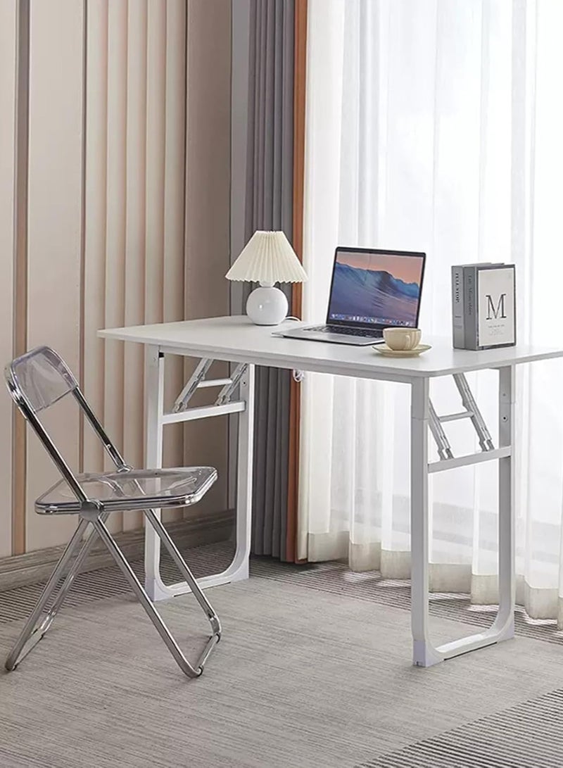 ميشيدا مكتب قابل للتعديل وقابل للطي بدون تركيب، طاولة كمبيوتر محمولة وصغيرة الحجم من خشب الجوز للاستخدام في المنزل والمكتب والدراسة وتناول الطعام والتخييم والنزهات والشواء (أبيض، 120 * 60 * 75 سم) - Image 2