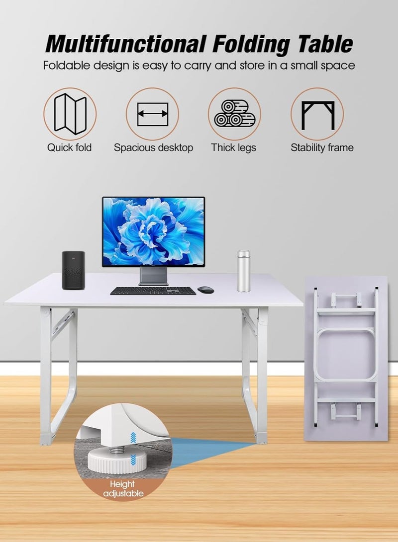 ميشيدا مكتب قابل للتعديل وقابل للطي بدون تركيب، طاولة كمبيوتر محمولة وصغيرة الحجم من خشب الجوز للاستخدام في المنزل والمكتب والدراسة وتناول الطعام والتخييم والنزهات والشواء (أبيض، 120 * 60 * 75 سم) - Image 4