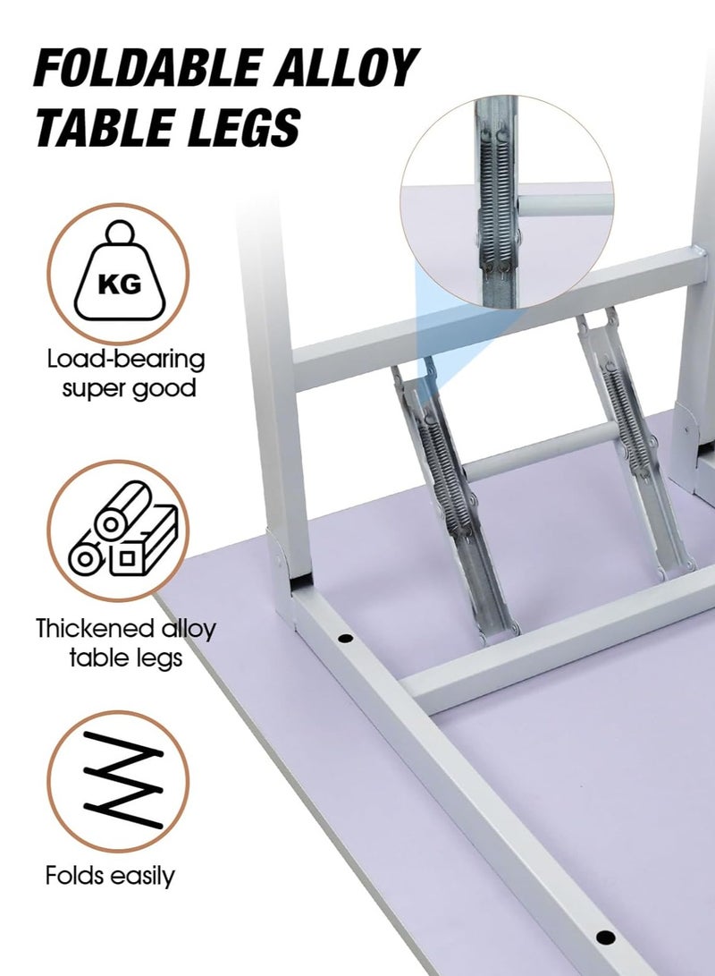ميشيدا مكتب قابل للتعديل وقابل للطي بدون تركيب، طاولة كمبيوتر محمولة وصغيرة الحجم من خشب الجوز للاستخدام في المنزل والمكتب والدراسة وتناول الطعام والتخييم والنزهات والشواء (أبيض، 120 * 60 * 75 سم) - Image 5