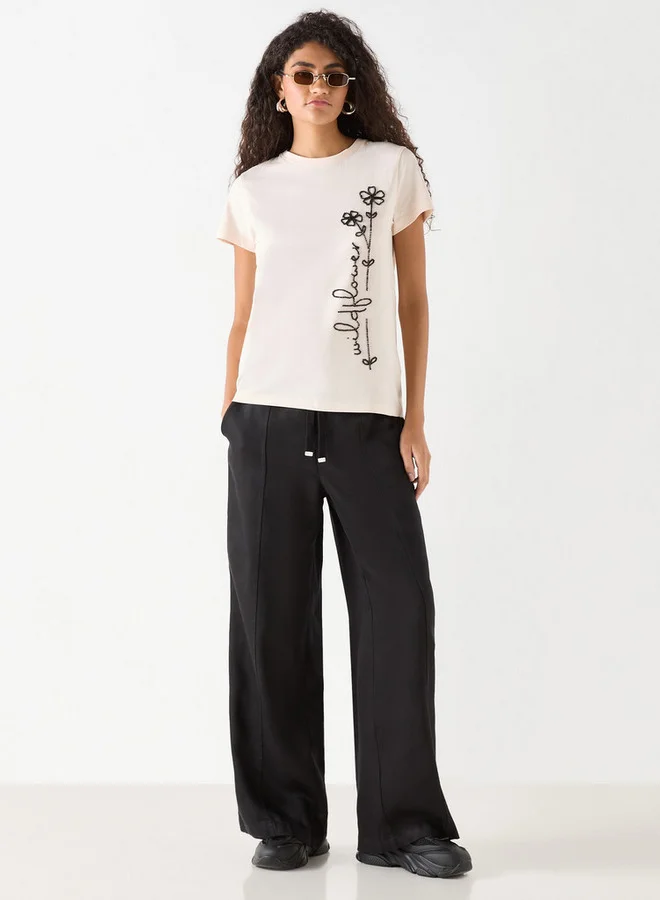 Lee Cooper Lee Cooper Solid Wide Leg Pants with Drawstring Closure and Pockets