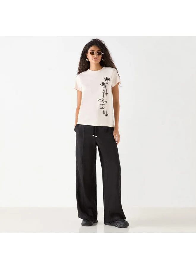 Lee Cooper Lee Cooper Solid Wide Leg Pants with Drawstring Closure and Pockets