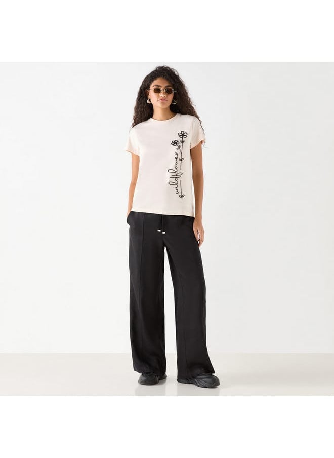 Lee Cooper - Lee Cooper Solid Wide Leg Pants with Drawstring Closure and Pockets - Image 1