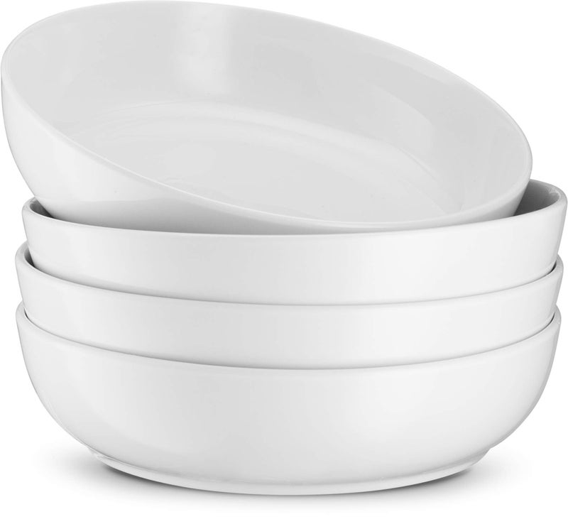 KooK Pasta Bowl, Salad Bowls, Bowls, Serving Bowls, Soup, Ceramic, Large Capacity, Microwave & Dishwasher Safe, Set of 4, 40 Oz, (White) - Image 1