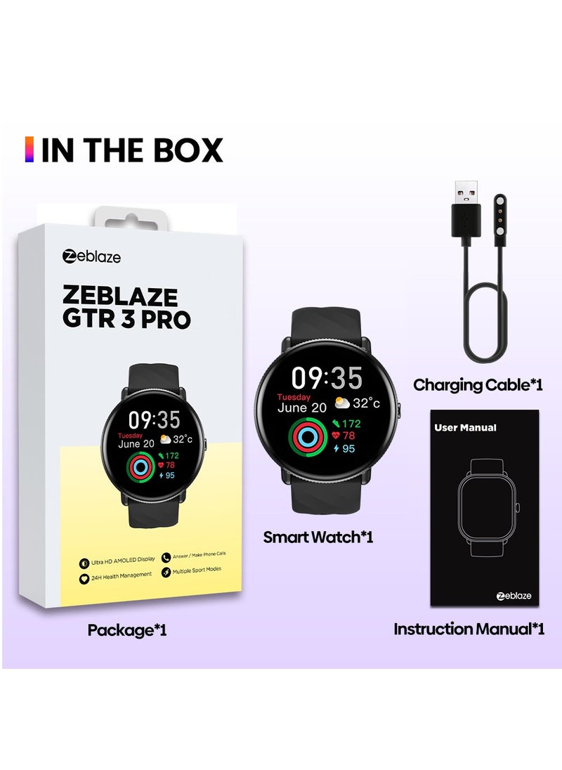 Zeblaze - GTR 3 PRO Bluetooth Full Touch Call Smart Watch AMOLED Display 260mAh 1.42 Inch Midnight Black Silicone Strap - Image 1