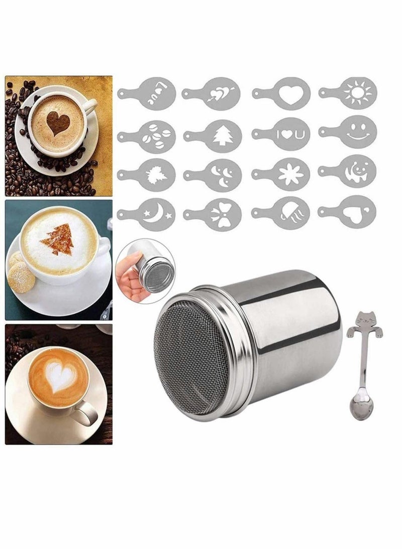 Chocolate Shaker Dusters Stainless Steel Mesh Powder for Icing Sugar Cocoa Cappuccino with Coffee Stencils, Kitchen, Drinks and Baking - Image 2