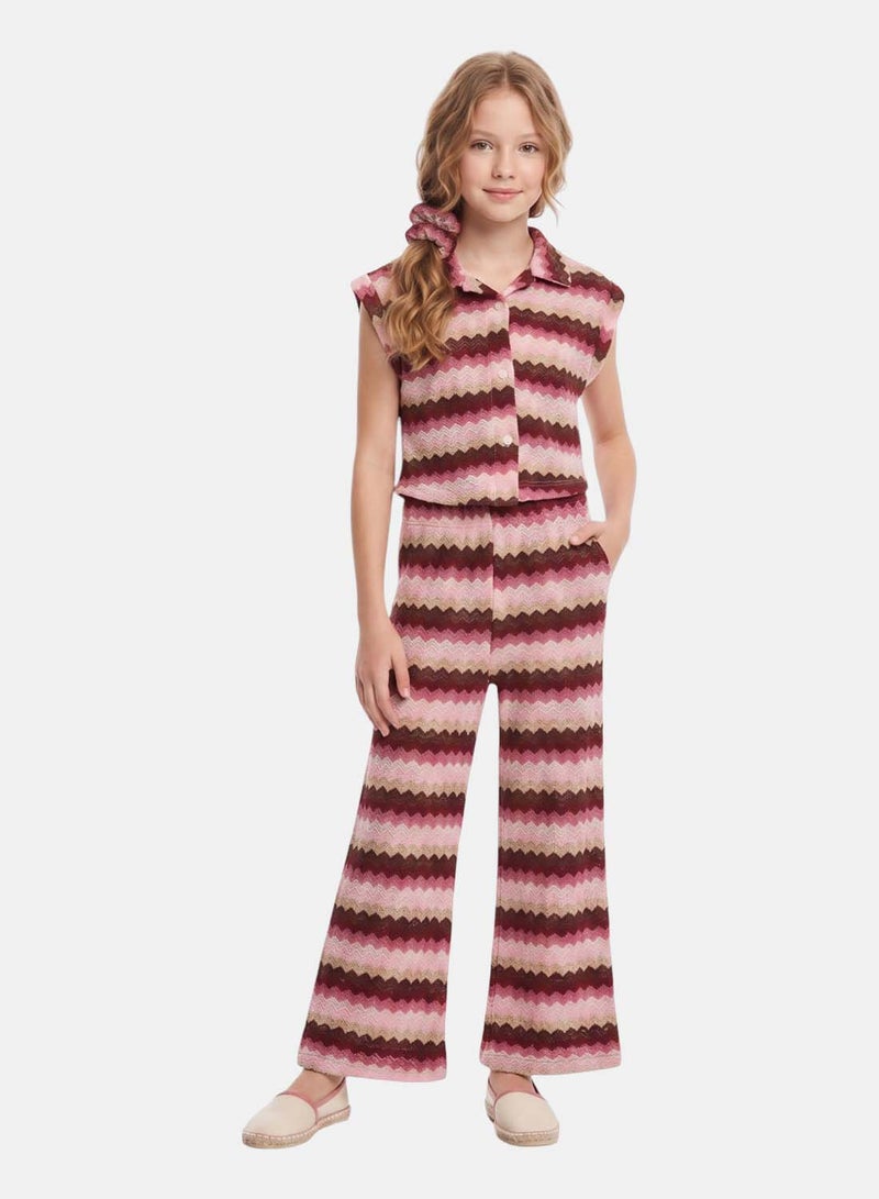 FOREVER 21 Girls' Zigzag Knit Cropped Shirt and Wide-Leg Pants Set - Image 1