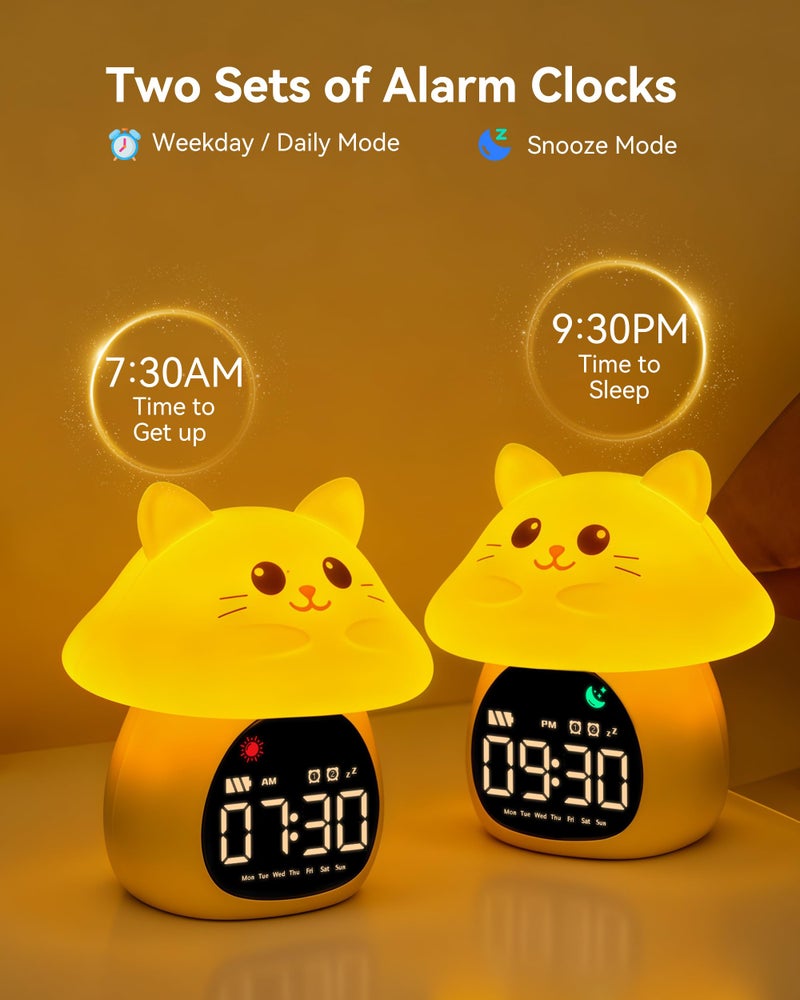 Yiliaw Sleep Training Alarm Clock with Night Light for Kids - Ok to Wake Clock with Dual Alarms, Night Light & RGB Colors, 6 Alarm Tones & White Noise, Rechargeable Clock for Boys & Girls, Cat - Image 4