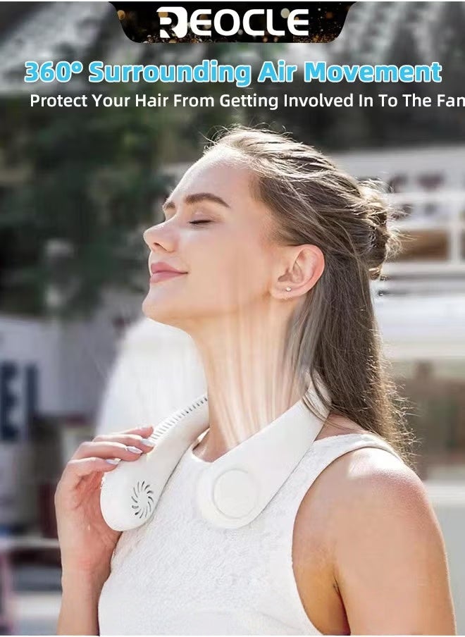 Neck Fan Hands Free Bladeless 360° Cooling Personal Fan with Portable Strong Wind & 3 Speed Adjustable & Short Charging & Long Use Time Portable Neck Fan for Outdoor Sports Home Office Travel