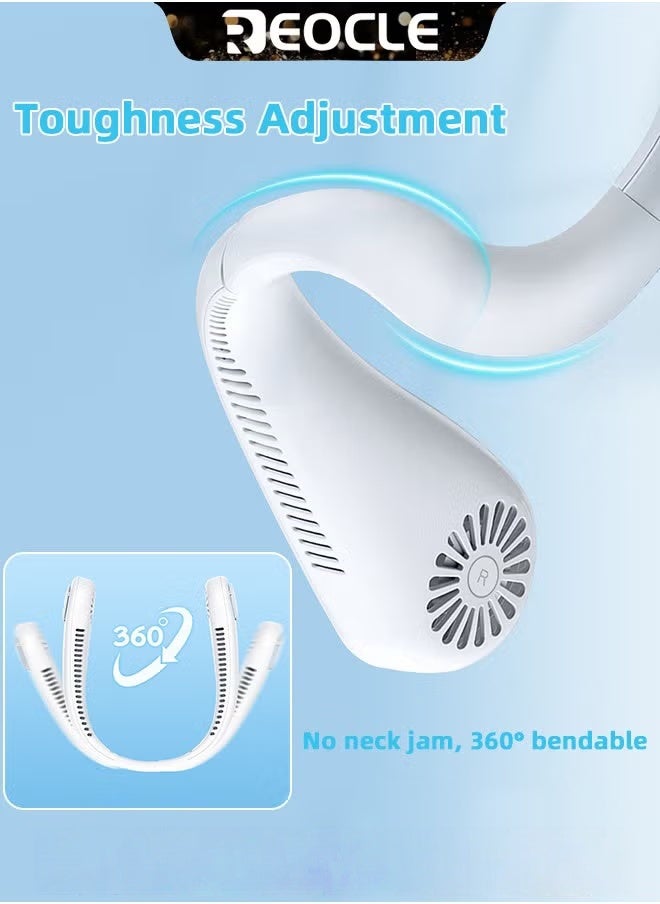 Neck Fan Hands Free Bladeless 360° Cooling Personal Fan with Portable Strong Wind & 3 Speed Adjustable & Short Charging & Long Use Time Portable Neck Fan for Outdoor Sports Home Office Travel