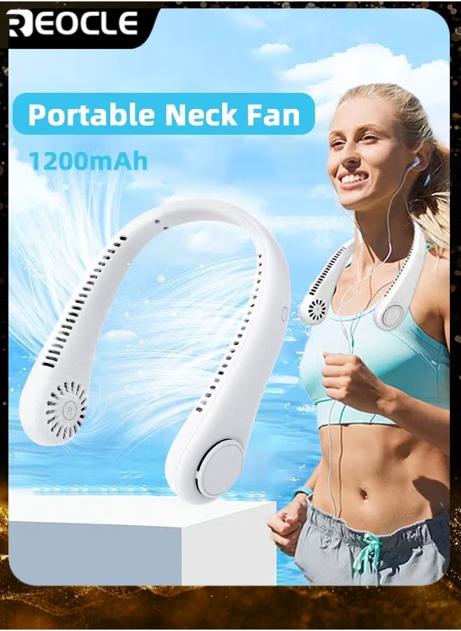 REOCLE Neck Fan Hands Free Bladeless 360° Cooling Personal Fan with Portable Strong Wind & 3 Speed Adjustable & Short Charging & Long Use Time Portable Neck Fan for Outdoor Sports Home Office Travel