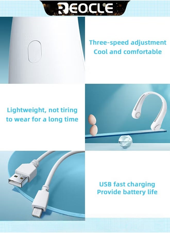 Neck Fan Hands Free Bladeless 360° Cooling Personal Fan with Portable Strong Wind & 3 Speed Adjustable & Short Charging & Long Use Time Portable Neck Fan for Outdoor Sports Home Office Travel