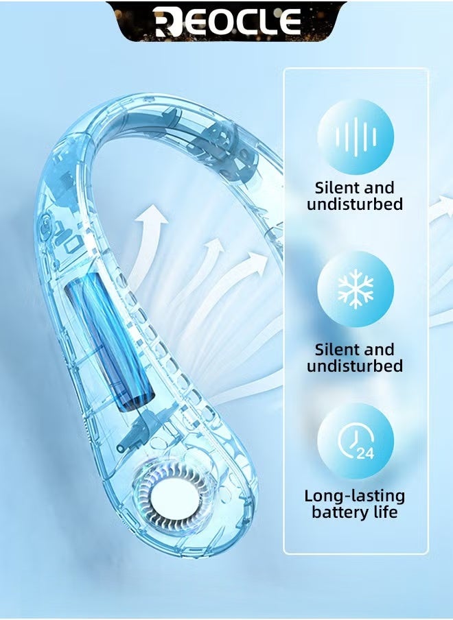 Neck Fan Hands Free Bladeless 360° Cooling Personal Fan with Portable Strong Wind & 3 Speed Adjustable & Short Charging & Long Use Time Portable Neck Fan for Outdoor Sports Home Office Travel