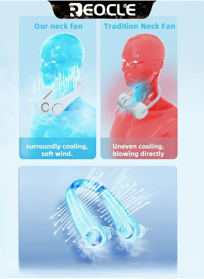 Neck Fan Hands Free Bladeless 360° Cooling Personal Fan with Portable Strong Wind & 3 Speed Adjustable & Short Charging & Long Use Time Portable Neck Fan for Outdoor Sports Home Office Travel