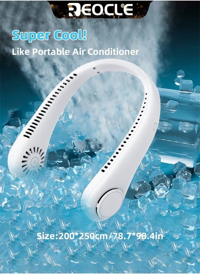 Neck Fan Hands Free Bladeless 360° Cooling Personal Fan with Portable Strong Wind & 3 Speed Adjustable & Short Charging & Long Use Time Portable Neck Fan for Outdoor Sports Home Office Travel